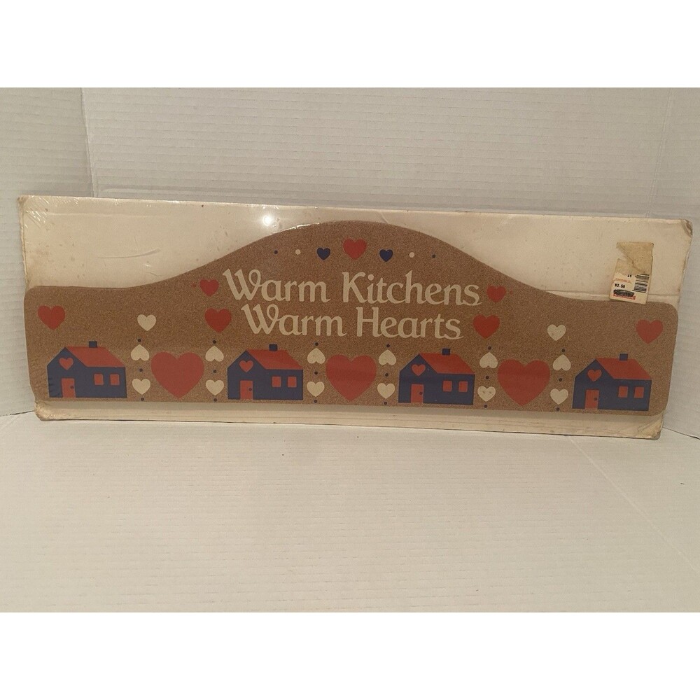 1989 Banner Boards Warm Kitchen Warm Hearts VTG Sign W  Houses Country Door Arch